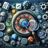 Digital collage of iGaming elements and SEO tools symbolizing the selection of an iGaming SEO agency.