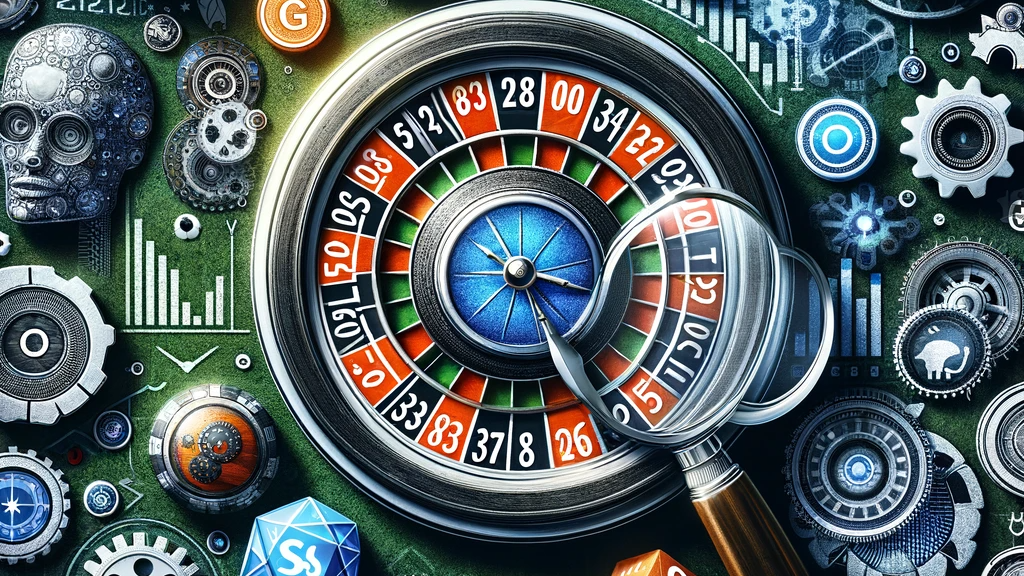 Digital collage of iGaming elements and SEO tools symbolizing the selection of an iGaming SEO agency.